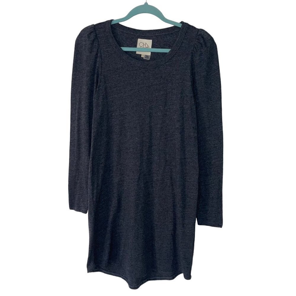 Chaser Mini Shift Dress Size XS Gray Cotton Blend Puff Sleeve Pullover Casual